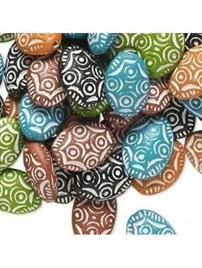 Vintage Ethnic African Tribal Clay Beads Mixed Colors Puffed Oval 10 pcs